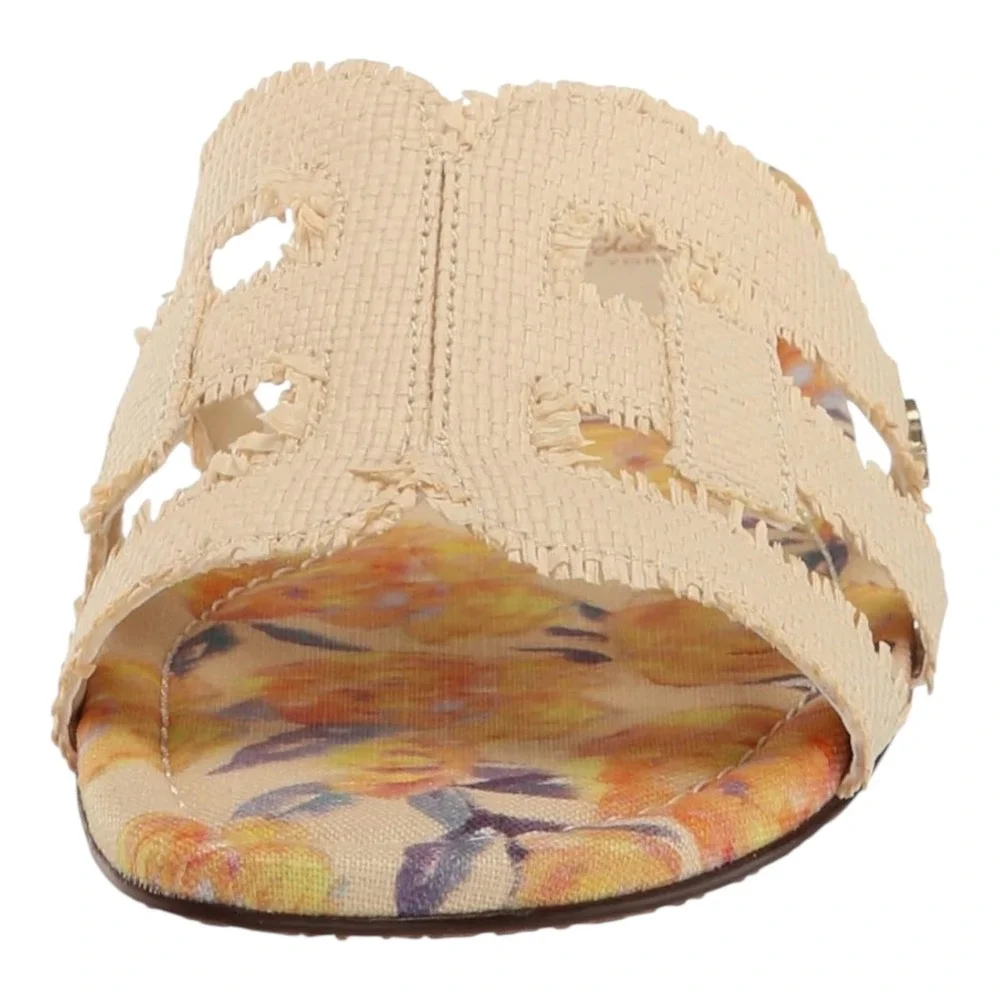 Sam Edelman Bay‎ Fray Wheat Weave Slides Sandals Women's Size 5 Floral Print NIB - Picture 2 of 9